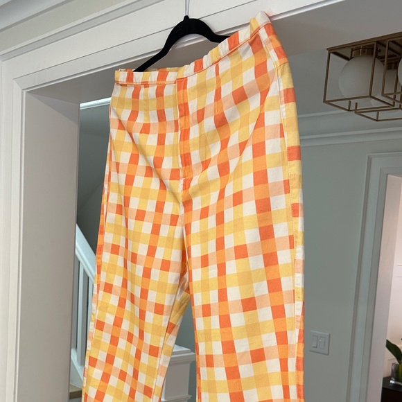 Free People "She's All That" Yellow/Orange Plaid Summer Pants - Size 12 - Picture 8 of 16
